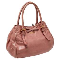 Pre Owned Miu Miu Pink Leather Bow Shoulder Bag
