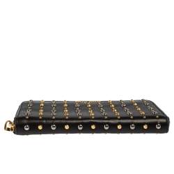 Pre Owned Miu Miu Black Leather Studded Zip Around Wallet