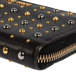 Pre Owned Miu Miu Black Leather Studded Zip Around Wallet