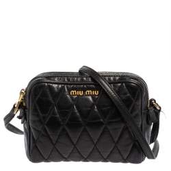 Miu Miu Double Zip Tote Black Vitello Shine Leather Medium Crossbody Bag