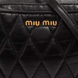Miu Miu Black Vitello Shine Quilted Leather Crossbody Camera Bag
