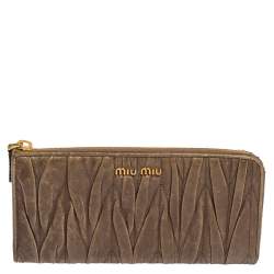 Miu Miu Dark Beige Matelassé Leather Zip Around Continental Wallet