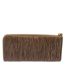 Miu Miu Dark Beige Matelassé Leather Zip Around Continental Wallet