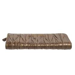 Miu Miu Dark Beige Matelassé Leather Zip Around Continental Wallet