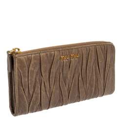 Miu Miu Dark Beige Matelassé Leather Zip Around Continental Wallet