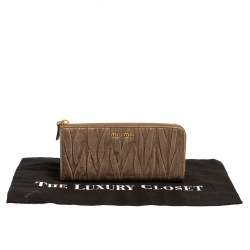 Miu Miu Dark Beige Matelassé Leather Zip Around Continental Wallet