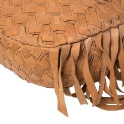 Pre Owned Miu Miu Brown Woven Leather Fringe Hobo