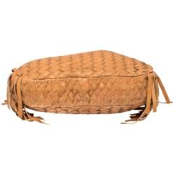 Pre Owned Miu Miu Brown Woven Leather Fringe Hobo