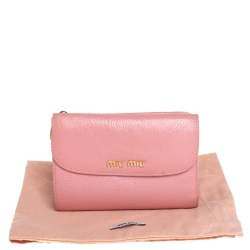 Miu Miu Pink Leather Madras Compact Wallet