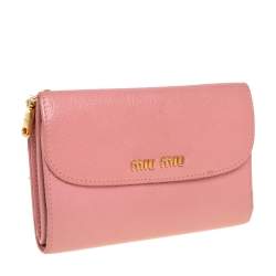 Miu Miu Pink Leather Madras Compact Wallet