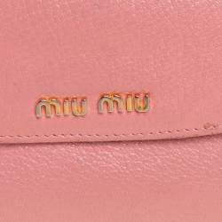 Miu Miu Pink Leather Madras Compact Wallet