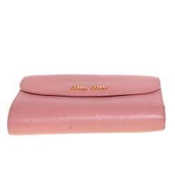 Miu Miu Pink Leather Madras Compact Wallet