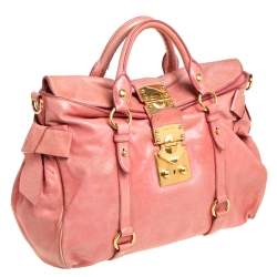 Pre Owned Miu Miu Pink Leather Side Bow Tote