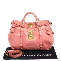 Pre Owned Miu Miu Pink Leather Side Bow Tote