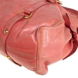 Pre Owned Miu Miu Pink Leather Side Bow Tote