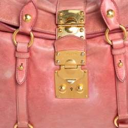 Pre Owned Miu Miu Pink Leather Side Bow Tote