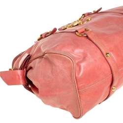Pre Owned Miu Miu Pink Leather Side Bow Tote