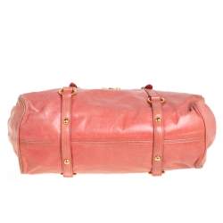 Pre Owned Miu Miu Pink Leather Side Bow Tote