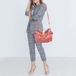 Pre Owned Miu Miu Pink Leather Side Bow Tote