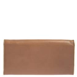 Pre Owned Miu Miu Beige/Gold Leather Logo Flap Continental Wallet