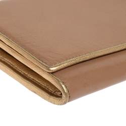 Pre Owned Miu Miu Beige/Gold Leather Logo Flap Continental Wallet