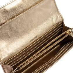 Pre Owned Miu Miu Beige/Gold Leather Logo Flap Continental Wallet