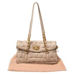 Pre Owned Miu Miu Beige Quilted Leather Studded Flap Shoulder Bag