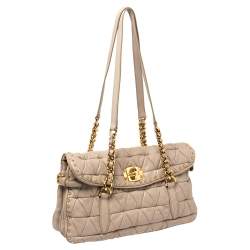 Pre Owned Miu Miu Beige Quilted Leather Studded Flap Shoulder Bag