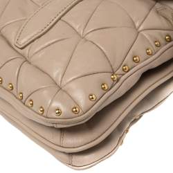 Pre Owned Miu Miu Beige Quilted Leather Studded Flap Shoulder Bag