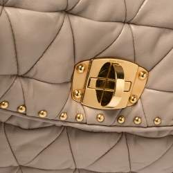 Pre Owned Miu Miu Beige Quilted Leather Studded Flap Shoulder Bag