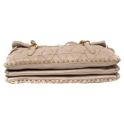 Pre Owned Miu Miu Beige Quilted Leather Studded Flap Shoulder Bag