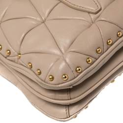 Pre Owned Miu Miu Beige Quilted Leather Studded Flap Shoulder Bag