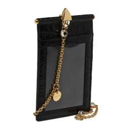 Miu Miu Black Croc Embossed Chain Leather Badge Holder  