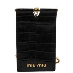 Miu Miu Black Croc Embossed Chain Leather Badge Holder  