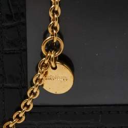 Miu Miu Black Croc Embossed Chain Leather Badge Holder  