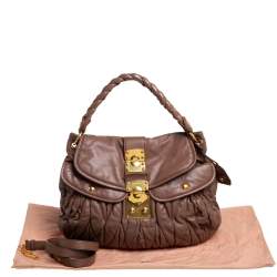 Pre Owned Miu Miu Brown Matelassé Leather Coffer Hobo