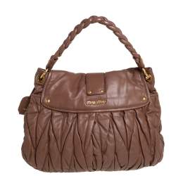 Pre Owned Miu Miu Brown Matelassé Leather Coffer Hobo