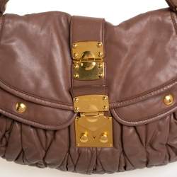 Pre Owned Miu Miu Brown Matelassé Leather Coffer Hobo