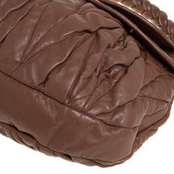 Pre Owned Miu Miu Brown Matelassé Leather Coffer Hobo