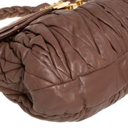 Pre Owned Miu Miu Brown Matelassé Leather Coffer Hobo
