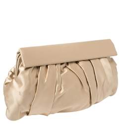 Pre Owned Miu Miu Beige Pleated Satin Flap Clutch