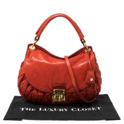 Pre Owned Miu Miu Burnt Orange Matelassé Leather Small Coffer Hobo