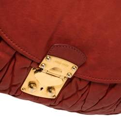 Pre Owned Miu Miu Burnt Orange Matelassé Leather Small Coffer Hobo