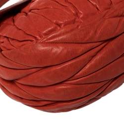 Pre Owned Miu Miu Burnt Orange Matelassé Leather Small Coffer Hobo