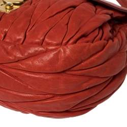 Pre Owned Miu Miu Burnt Orange Matelassé Leather Small Coffer Hobo