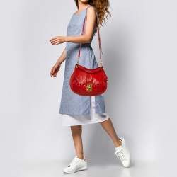 Pre Owned Miu Miu Burnt Orange Matelassé Leather Small Coffer Hobo