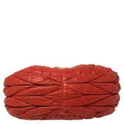 Pre Owned Miu Miu Burnt Orange Matelassé Leather Small Coffer Hobo