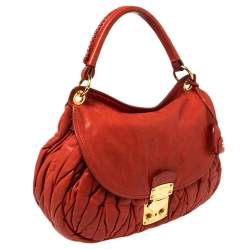Pre Owned Miu Miu Burnt Orange Matelassé Leather Small Coffer Hobo