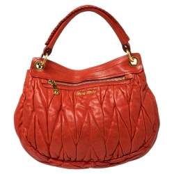 Pre Owned Miu Miu Burnt Orange Matelassé Leather Small Coffer Hobo