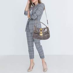 Pre Owned Miu Miu Dark Grey Matelassé Leather Coffer Hobo